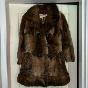 Vintage fur coat Bon Marche muskrat patchwork